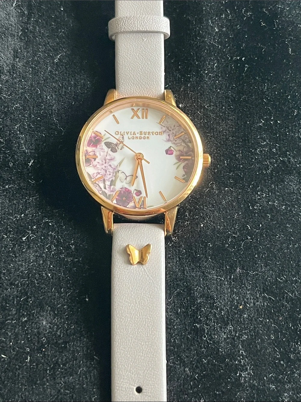 OLIVIA BURTON Gold Floral Dial Watch with White Strap